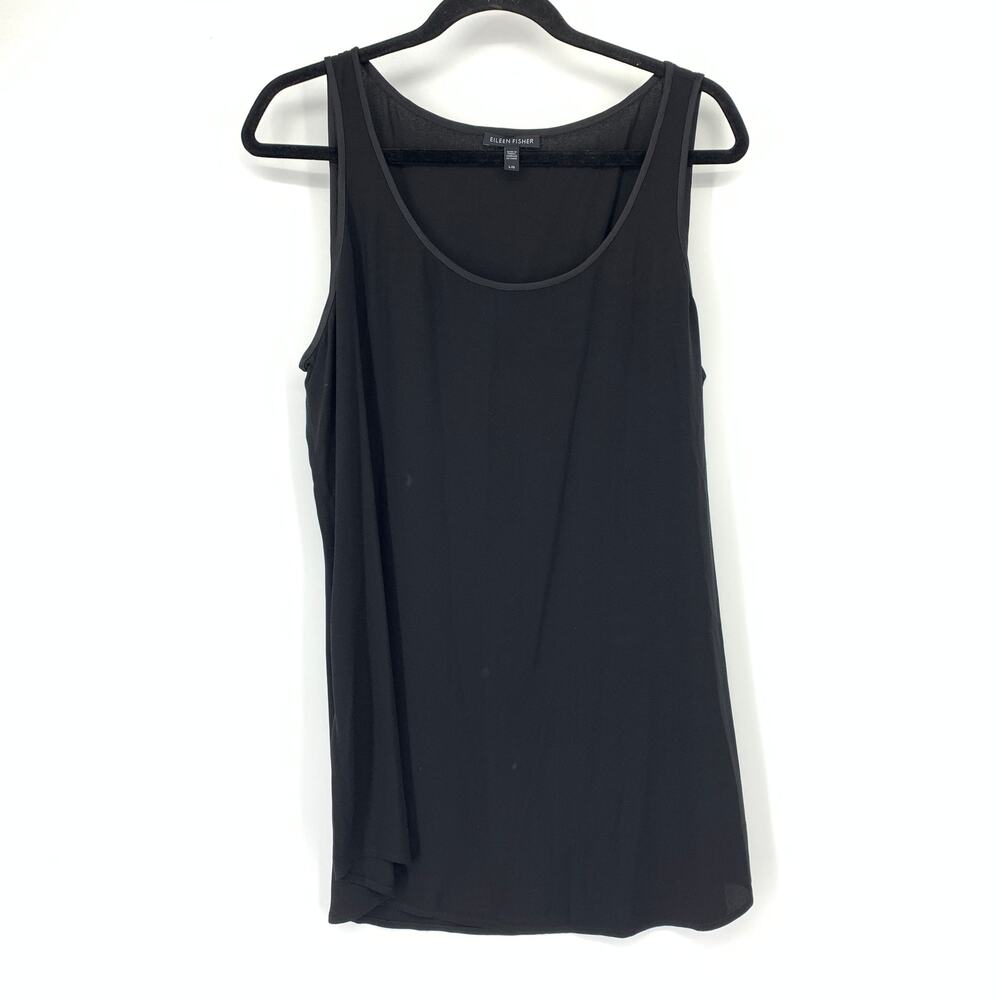 Eileen Fisher Top Womens Large Black Sleeveless Textured Crepe Deep Scoop Neck